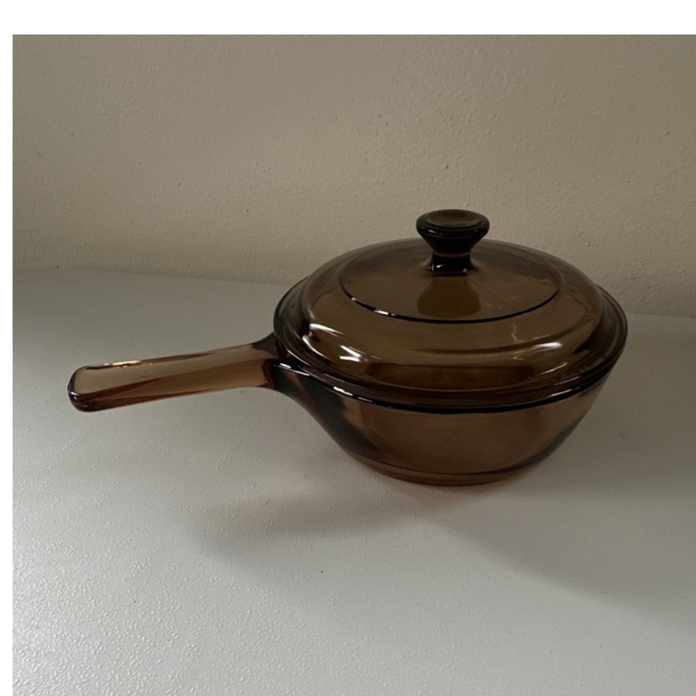 Visions Amber Glass Saucepan with Lid 0.5L V-1.5-B 6 Inch Skillet Made in USA